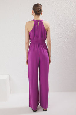 Mor Beli Buzgu Detayl? Genis Paca Maxi Dokuma Tulum TWOSS23TU00121