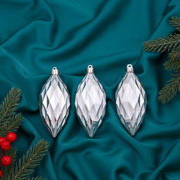 Ёлочные игрушки набор 3 шт. Сосулька-рубик, 10 см, серебро