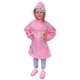 Дождевик-плащ детский "Рокки-Динозаврик" с капюшоном, рукава на резинке, цвет розовый, размер M(64*46см) ДоброСад