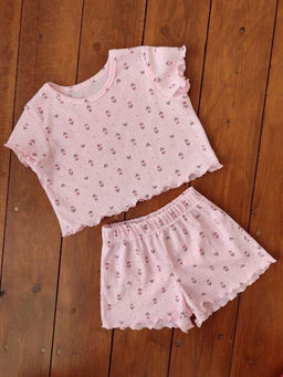 Пижама Пружинка топ с шортами 33069 розовые цветы