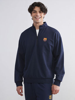 Dik Yaka Barcelona Bask?l? Erkek Sweatshirt