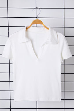 Trendyolmilla Siyah Duz Fitted/Vucuda Oturan Polo Yaka Orme Bluz TWOSS25BZ00003  фото 14