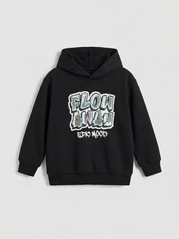 Kap??onlu Bask?l? Erkek ?ocuk Sweatshirt