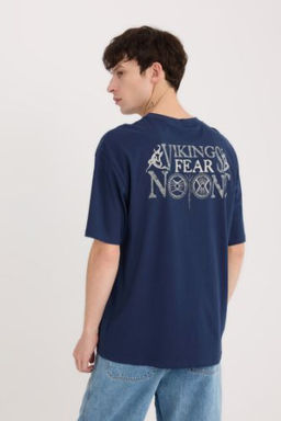 Vikings Valhalla Boxy Fit Bisiklet Yaka S?rt Bask?l? K?sa Kollu Tisort