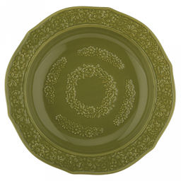 "Русское поле" Тарелка глубокая фарфоровая д215мм, h32мм, 380мл, волнистый край, фактурный глянец, зеленый, в коробке (Китай)