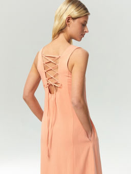 EMKA / Платье макси со шнуровкой на спине с добавлением льна  фото 4