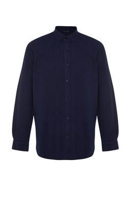 Lacivert Unisex Regular Fit %100 Pamuklu Keten Gorunumlu Gomlek TMNSS23GO00099 TMNSS23GO00099