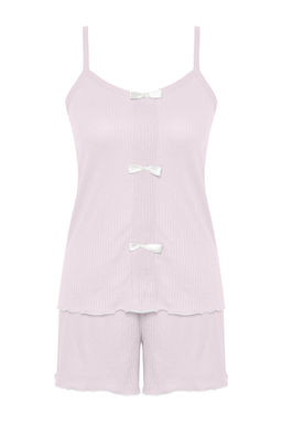 Trendyolmilla Ac?k Pembe Kurdele/Fiyonk Detayl? Ip Ask?l? Fitilli Sortlu Orme Pijama Tak?m? THMSS24PT00356  фото 23