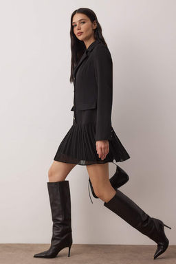 Siyah Pilise Detayl? Dugmeli K?sa / Mini Dokuma Ceket Elbise TWOAW26EL00271