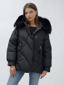 Полупальто женское зимние с мехом песец люкс класса черного цвета 6227Ch - Visdeer фото 14