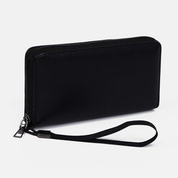 Портмоне мужское на молнии, отдел для купюр, для карт, для монет, чёрное