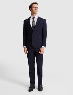 Lacivert Slim Fit %100 Y_n Mono Yaka Tak_m Elbise