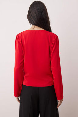 K?rm?z? Kruvaze Saten Dokuma Bluz TWOAW24BZ00423 Beden