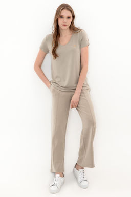 Женская футболка цвета хаки с V-образным вырезом Basic - U.s. polo assn фото 14