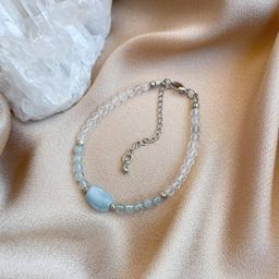 Браслет из Горного Хрусталя и Аквамарина 18,5 см +