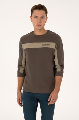 Erkek Regular Fit Bisiklet Yaka Vizon Sweatshirt