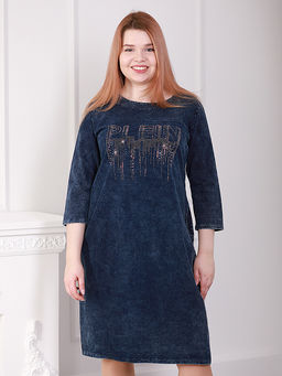 Джинсовое платье женское большого размера со стразами - Almond фото 2