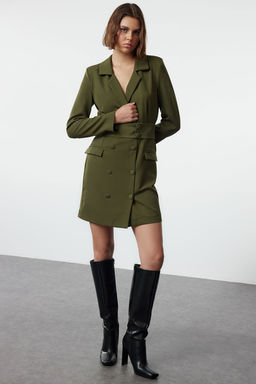 Trendyolmilla K?rm?z? Kemerli Dugme Detayl? Mini Ceket Dokuma Elbise TWOAW24EL00497  фото 2