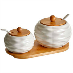 Набор из 2 банок Alpenkok AK5-0006 (250 мл и 450 мл) с ложками на бамбуковой подставке (18)