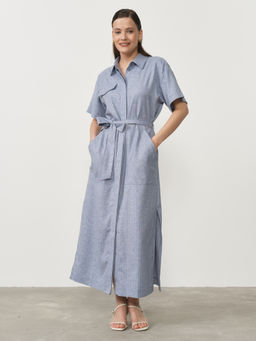 Платье льняное 90704 синее