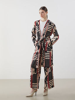 ?al Yaka Desenli Oversize Kad?n Kimono