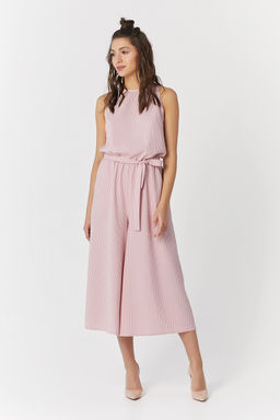 Комбинезон летний свободный в полоску на пудровом