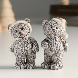 Фигурка полистоун Мишка в шапке; колпаке, стоит, серый, 4?3?7 см, МИКС