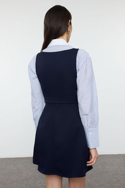 Trendyolmilla Lacivert Vucudu Saran Gomlek Detayl? Mini Dokuma Elbise TWOSS25EL00232  фото 5