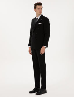 Siyah Ex. Slim Fit %100 Y_n Kruvaze Tak_m Elbise