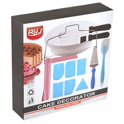 Кондитерский набор 13 предметов Декоратор: поворотный столик для торта д27,5см, h6,5см, пластик; шпатель спатула металл/пластик - 2шт: прямой 27,3см, угловой 27см; шпатель-угол пластик 23х20см; декоративный шпатель пластик - 6шт; лопатка силикон 27