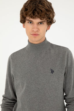 Свитер U.S. Polo Assn Slim Fit полуводолазка серый меланж из хлопка