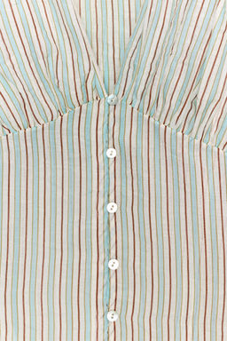 CAMISA RAYAS CINTURA ENTALLADA / blanco/turquesa - Zara фото 8