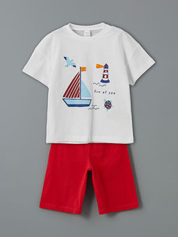 Bisiklet Yaka Bask?l? K?sa Kollu Erkek ?ocuk ?ortlu Pijama Tak?m?