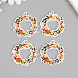 Цена за 4 шт. Декор для творчества акрил Веночек с яблоками и грибами, 0.2?4?4.1 см