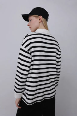 Блузка-поло в широкую горизонтальную бело-зеленую полоску - Incity фото 18