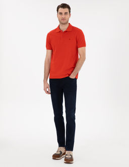 K_rm_z_ Slim Fit %100 Pamuk Polo Yaka Basic Ti__rt