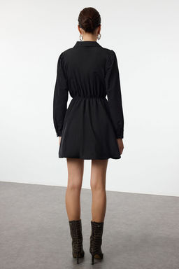 Trendyolmilla Siyah Balon Etek Gomlek Yaka Mini Dokuma Elbise TWOAW25EL00489 фото 5