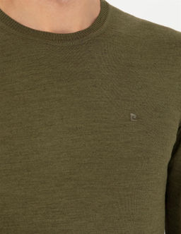 A__k Ye_il Slim Fit Bisiklet Yaka Y_n Kar___ml_ Basic Triko Kazak