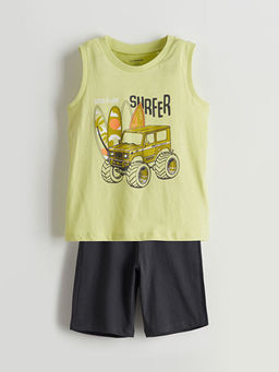 Bisiklet Yaka Bask?l? Erkek ?ocuk Atlet ve ?ort 2li