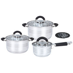Набор посуды Webber BE-636/6 из нерж.стали 6 пр.  Кастрюли с ковшом 0,9л, 2,7л, 3,6л стекл. крышки+п