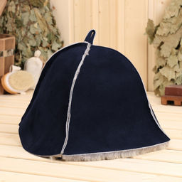 Шапка для бани из овчины Премиум, синяя