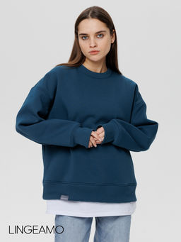 Женский свитшот оверсайз из футера с начесом Lingeamo темно-бирюзовый ВК-23 (23)  фото 3