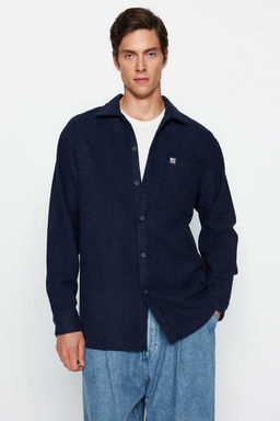 TRENDYOL MAN Lacivert Oversize Fit Gomlek Yaka Etiket Detayl? Kase Gomlek TMNAW24GO00015 - Trendyolmilla фото 4