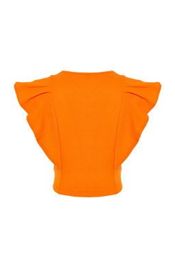 Trendyolmilla Turuncu Kollar? F?rf?rl? Fitilli Esnek Bisiklet Yaka Crop Orme Bluz TWOSS24BZ00370 фото 16
