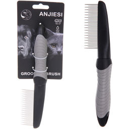 Цена за 2 шт. Расческа - гребень для животных "ПРЕМИУМ - МОЙ БРО", прорезиненная ручка, зубья разной длины, цвет серый/черный, 5*23см