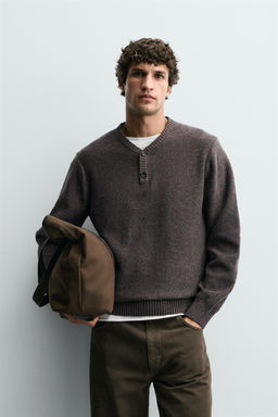 BUTTON-UP V-NECK SWEATER