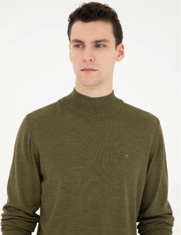A__k Ye_il Slim Fit Yar_m Bal_k__ Yaka Y_n Kar___ml_ Basic Triko Kazak - Pierre cardin фото 2