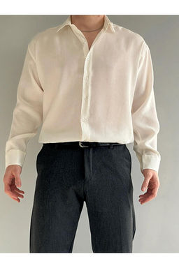 Beyaz Modal Yumu_ak Dokulu Normal Kal_p/Regular Fit Yazl_k Dokuma Erkek G_mlek TMNSS26GO00040