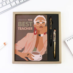 Подарочный набор Учителю: The BEST TEACHER: ежедневник А5, 80 листов и 2 шт ручки (шариковые, 1 мм, синяя,красная паста)
