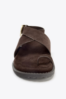 SPLIT SUEDE TOE POST BUCKLE SANDALS - Zara фото 14